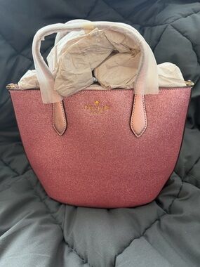 kate spade rose glitter tote with gold logo
